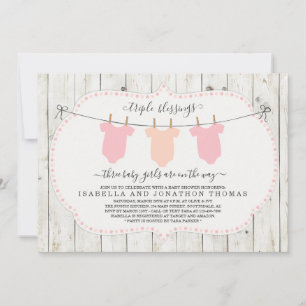Triplets Baby shower Invitation - 3 filles