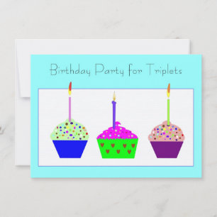 Triplets Cupcake Invitation d'anniversaire