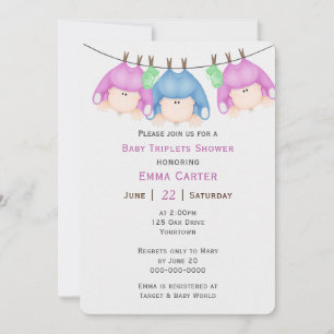 Triplets Sur Invitation Baby shower De Clothesline