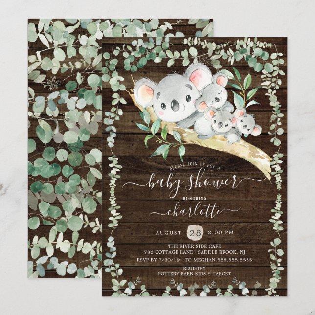 Triplets Sweet Koala Oears Baby shower Invitation (Devant / Derrière)