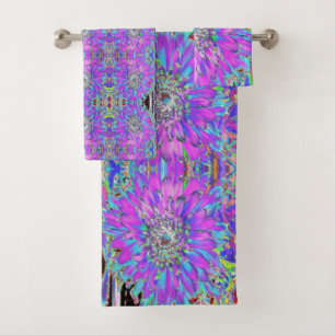 Trippy Abstrait Aqua, Lime Green et Purple Dahlia