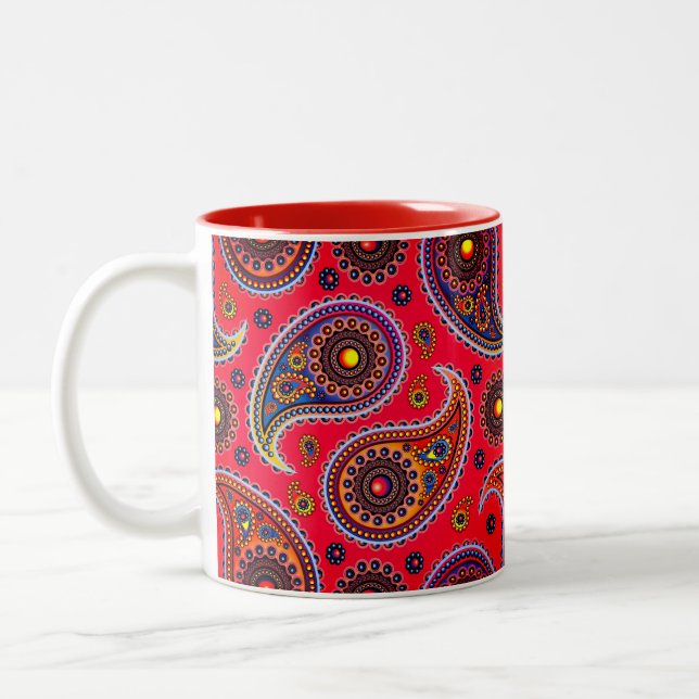Trippy Hippy Retro Paisley Mug à café à deux tons (Gauche)