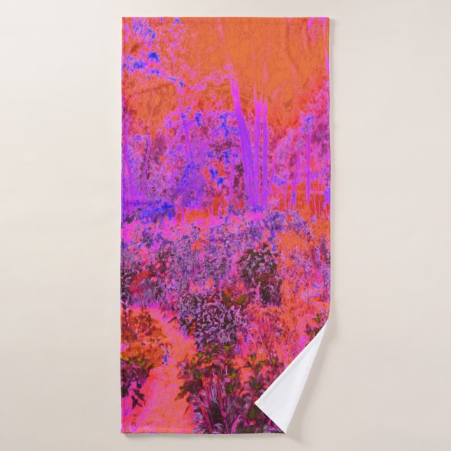 Trippy Magenta et Orange Jardin impressionniste (Serviette de bain)