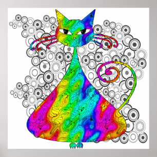Trippy Psychedelic Cat Poster
