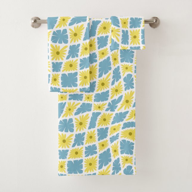 Trippy super Wavy 60s Flower Checks Jaune Bleu (En situation)