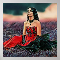 Triste Gothique Fille Assis Dehors Poster