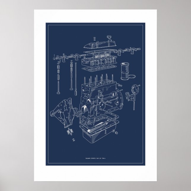 Triumph TR4A Engine Schematic Poster - Blueprint (Devant)