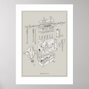 Triumph TR4A Engine Schematic Poster - OffWhite