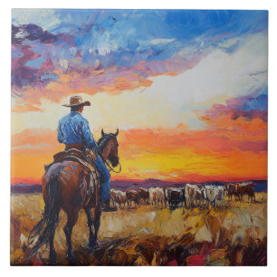 Trivet de carreaux de cowboy et de troupeau de l'O