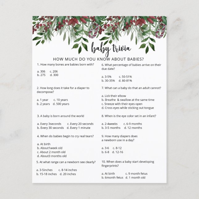 Trivia à feuillage persistant Snow Baby | Jeu Baby (Devant)