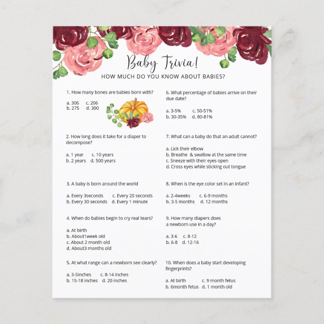 Trivia citrouille Baby | Jeu Baby shower (Devant)
