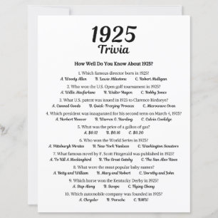 Trivia Game 1925   100e fête d'anniversaire Jeu