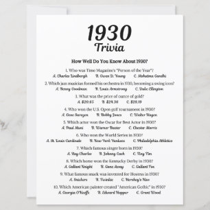 Trivia Game 1930 Jeu de fête du 95e anniversaire