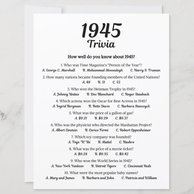 Trivia Game 1945 (Devant)