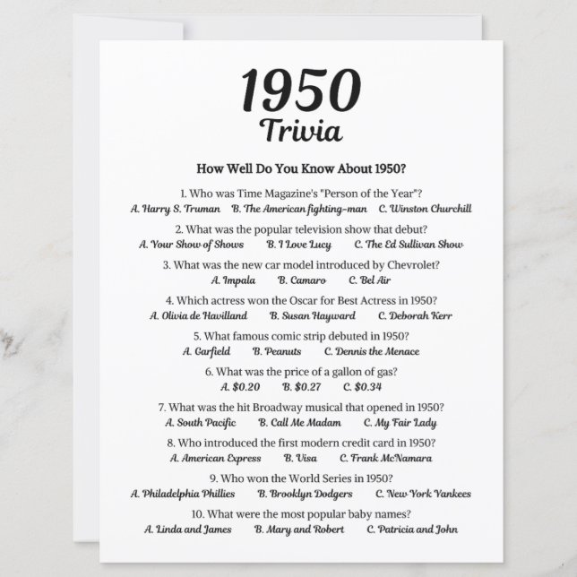 Trivia Game 1950 (Devant)