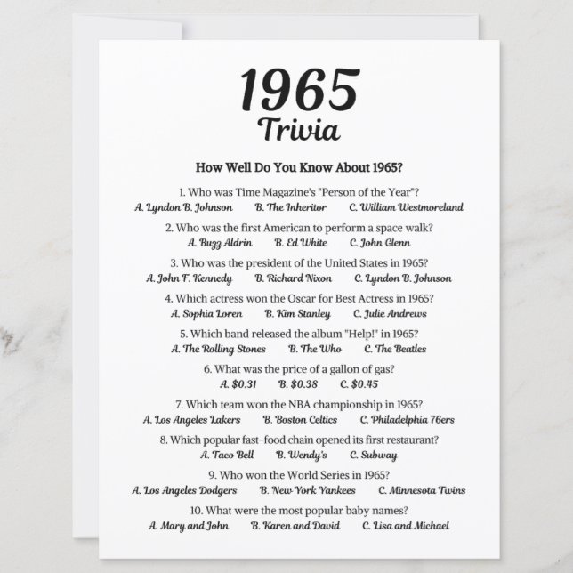 Trivia Game 1965 (Devant)