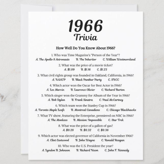 Trivia Game 1966 | 59e fête d'anniversaire (Devant)