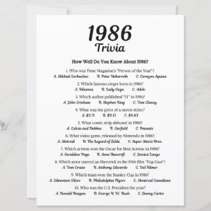 Trivia Game 1986 39e fête d'anniversaire