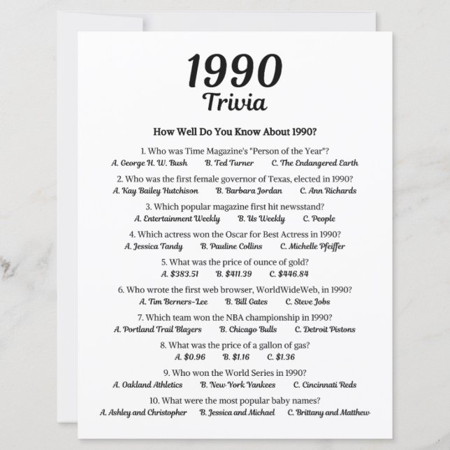 Trivia Game 1990 (Devant)