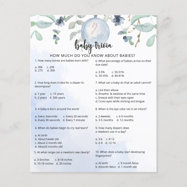 Trivia hivernale pour bébé neige | Jeu Baby shower (Devant)