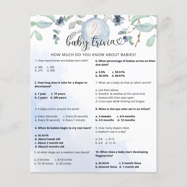 Trivia hivernale pour bébé neige | Jeu Baby shower (Devant)