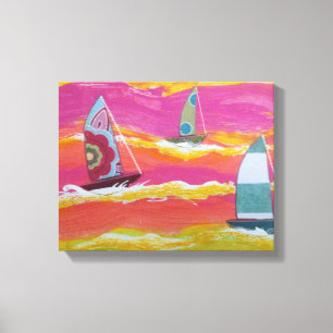 Trois bateaux à voile toile étirée Imprimer