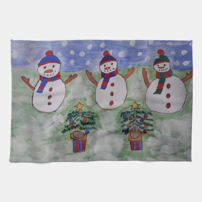 Trois bonhommes de neige de Noël Torchons (Horizontal)
