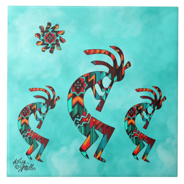 Trois carreaux en céramique Kokopelli Sud-Ouest (Devant)