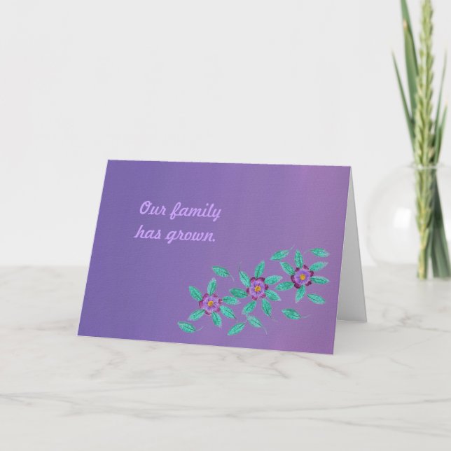 Trois cartes Faire-part d'adoption de fleurs viole (Devant)