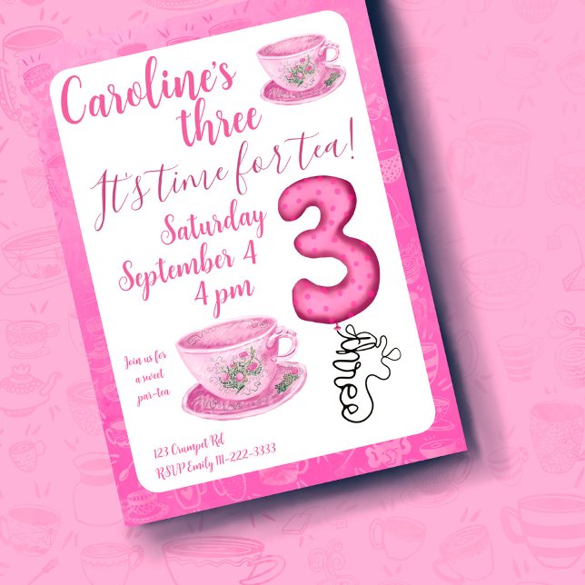 Trois C'est l'heure du thé Invitation pour le 3ème (Créateur téléchargé)