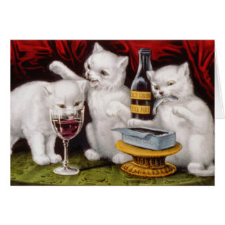 Trois chatons avec du vin et des sardines