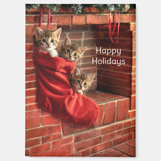 Trois chatons dans un aimant de bas de Noël (Recto)