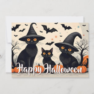 Trois chats noirs avec Casquettes à l'Halloween