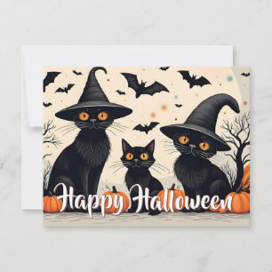 Trois chats noirs avec Casquettes à l'Halloween
