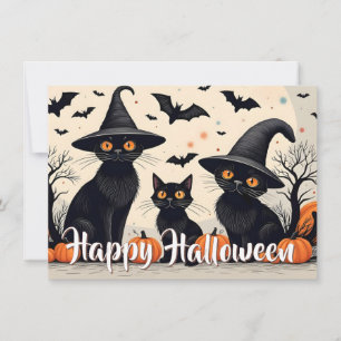 Trois chats noirs avec Casquettes à l'Halloween