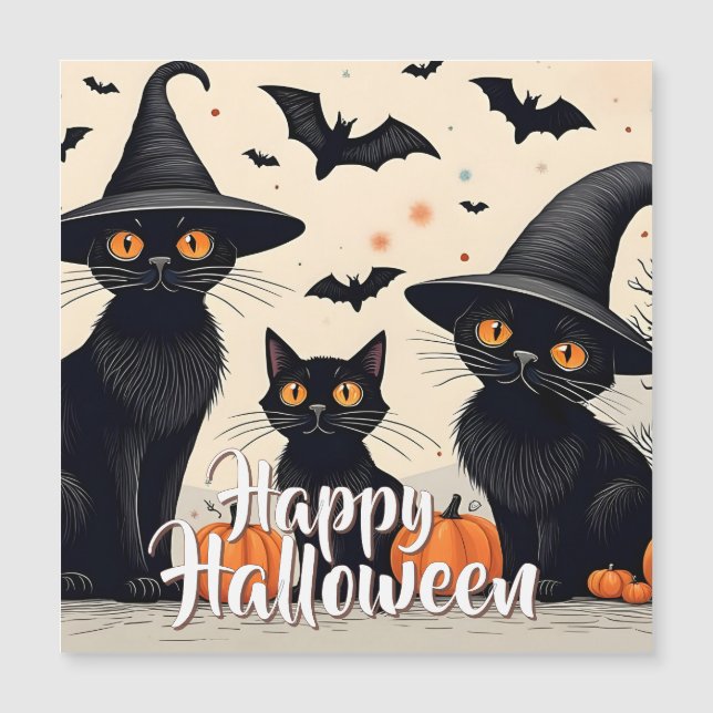 Trois chats noirs avec des chapeaux pour Halloween (Devant)