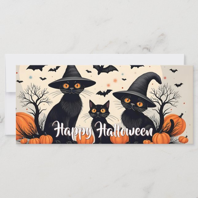Trois chats noirs avec des chapeaux pour Halloween (Devant)