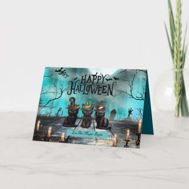 Trois Chats Noirs Carte de voeux Halloween (Devant)