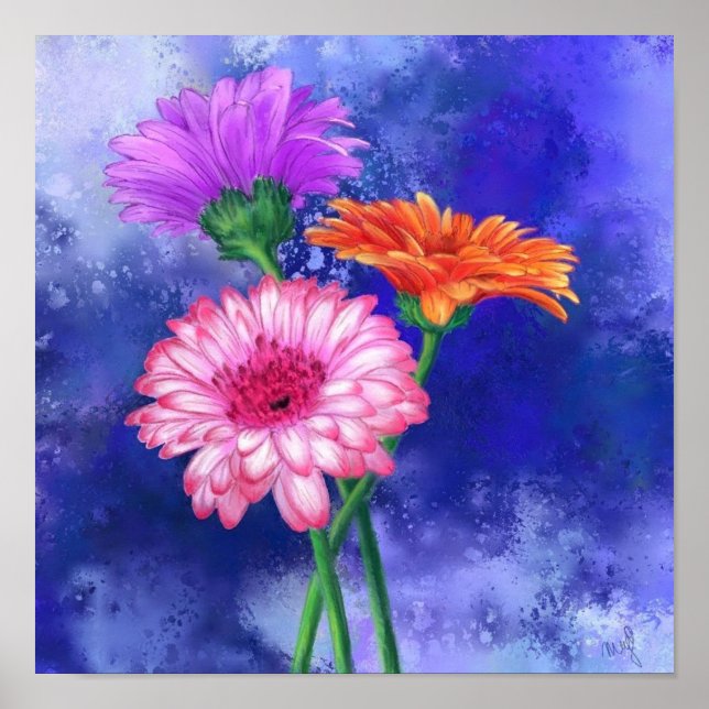 Trois couleurs Gerberas Poster Peinture (Devant)