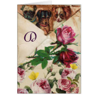 TROIS DOGGIES, ROSES ET BUTTERFLIES MONOGRAMME