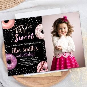 Trois doux Noir Photo Donut Invitations Anniversai