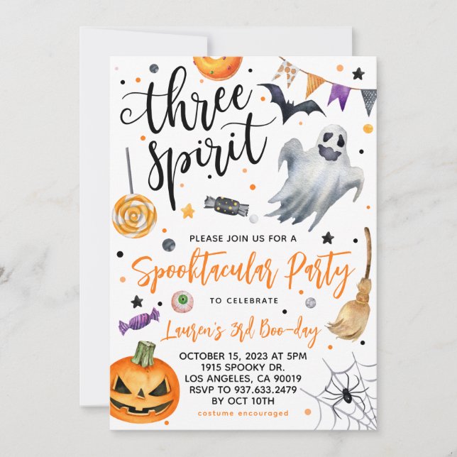 Trois Esprit Éffrayant Halloween Invitation Annive (Devant)