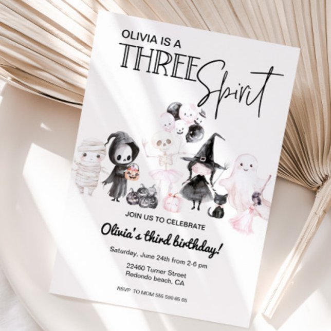 Trois esprit halloween invitation 3e anniversaire (Halloween birthday invitaiton, three spirit, 3rd birthday)