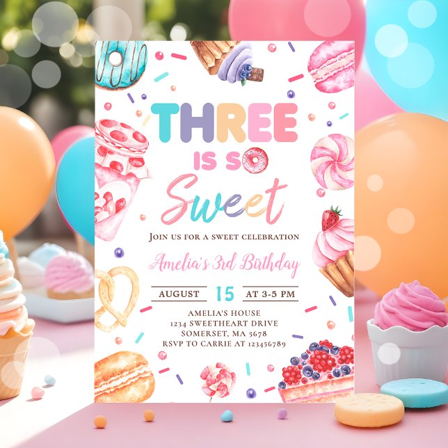 Trois est sucré bonbon de beigne 3e invitation ann (Créateur téléchargé)