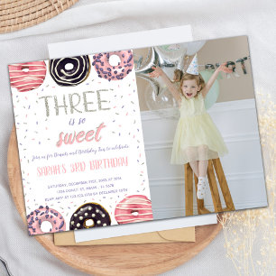 Trois est Sweet Donut Birthday Invitations photo