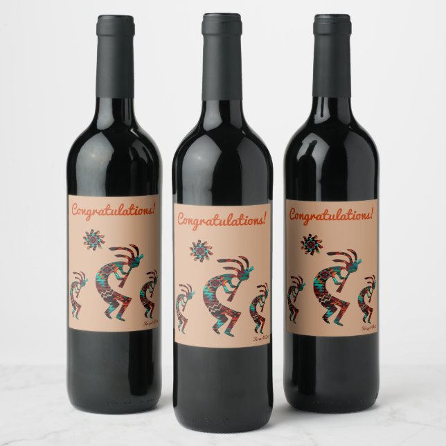 Trois Étiquettes à vin Kokopelli Sud-Ouest (Bouteilles)