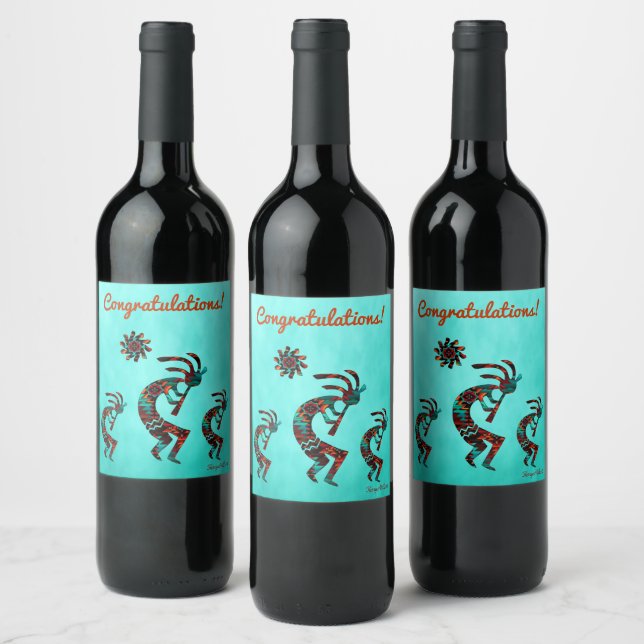 Trois Étiquettes à vin Kokopelli Sud-Ouest (Bouteilles)