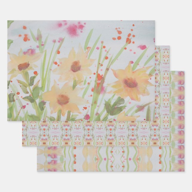 Trois feuilles de lin en papier sophistiquées (Lot)