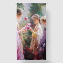 Trois filles jouant dans un jardin