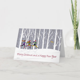 Trois filles qui courent avec une carte de message